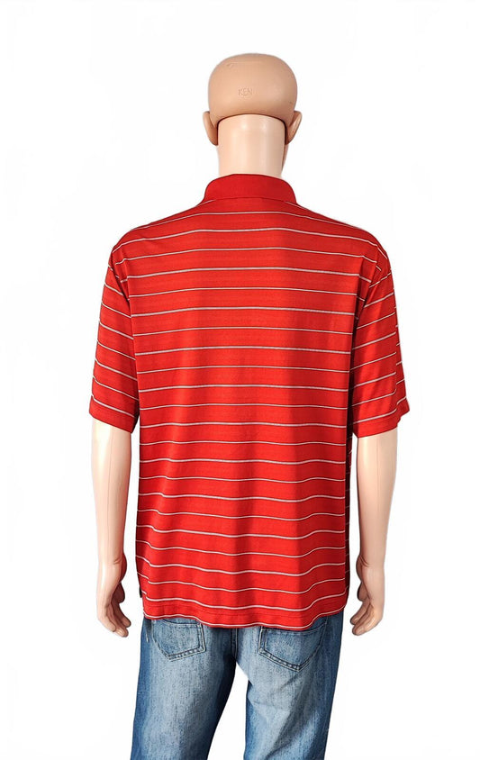 Vintage Nike Dri-Fit Striped Golf Polo Shirt Red White Black Retro Y2K Men's Size XXL