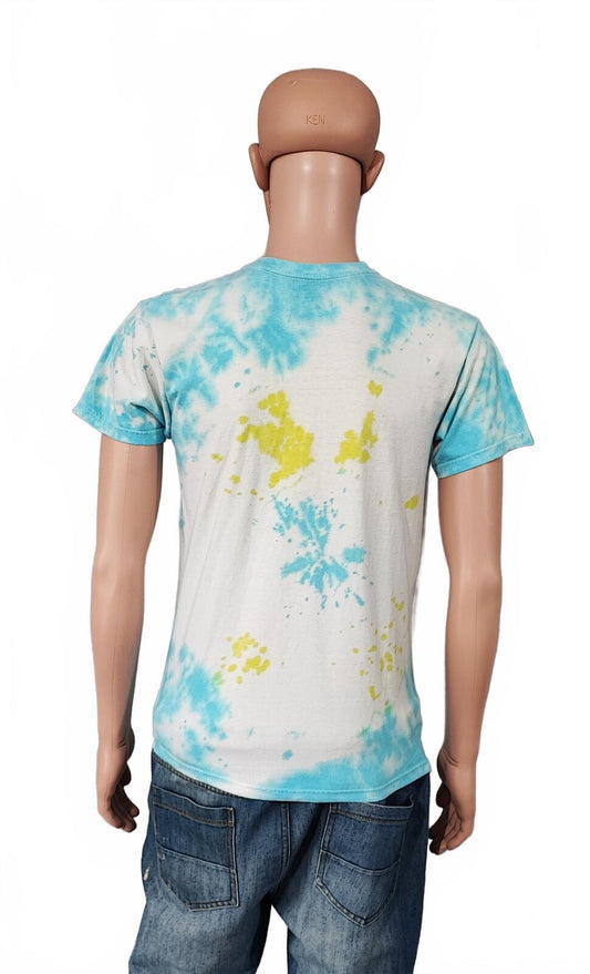 Vintage Hanes Psychedelic Tie Dye Graphic T-Shirt Blue Yellow Men's Size Medium M