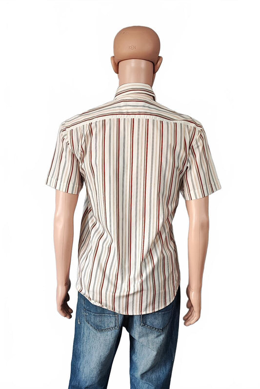 Vintage Ben Sherman Striped Short Sleeve Shirt Beige Red Men's Size Medium M