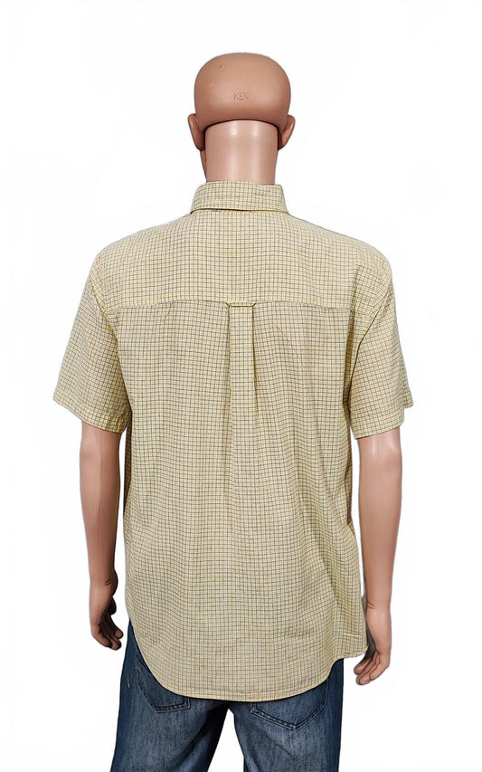Vintage Chaps Embroidered Logo Short Sleeve Shirt Yellow Retro 90s Men's Size XL