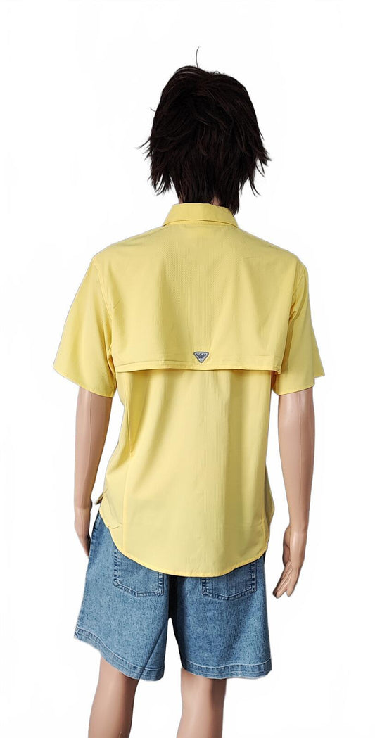 Vintage Columbia PFG Short Sleeve Shirt Yellow Performance Men's Size Medium M