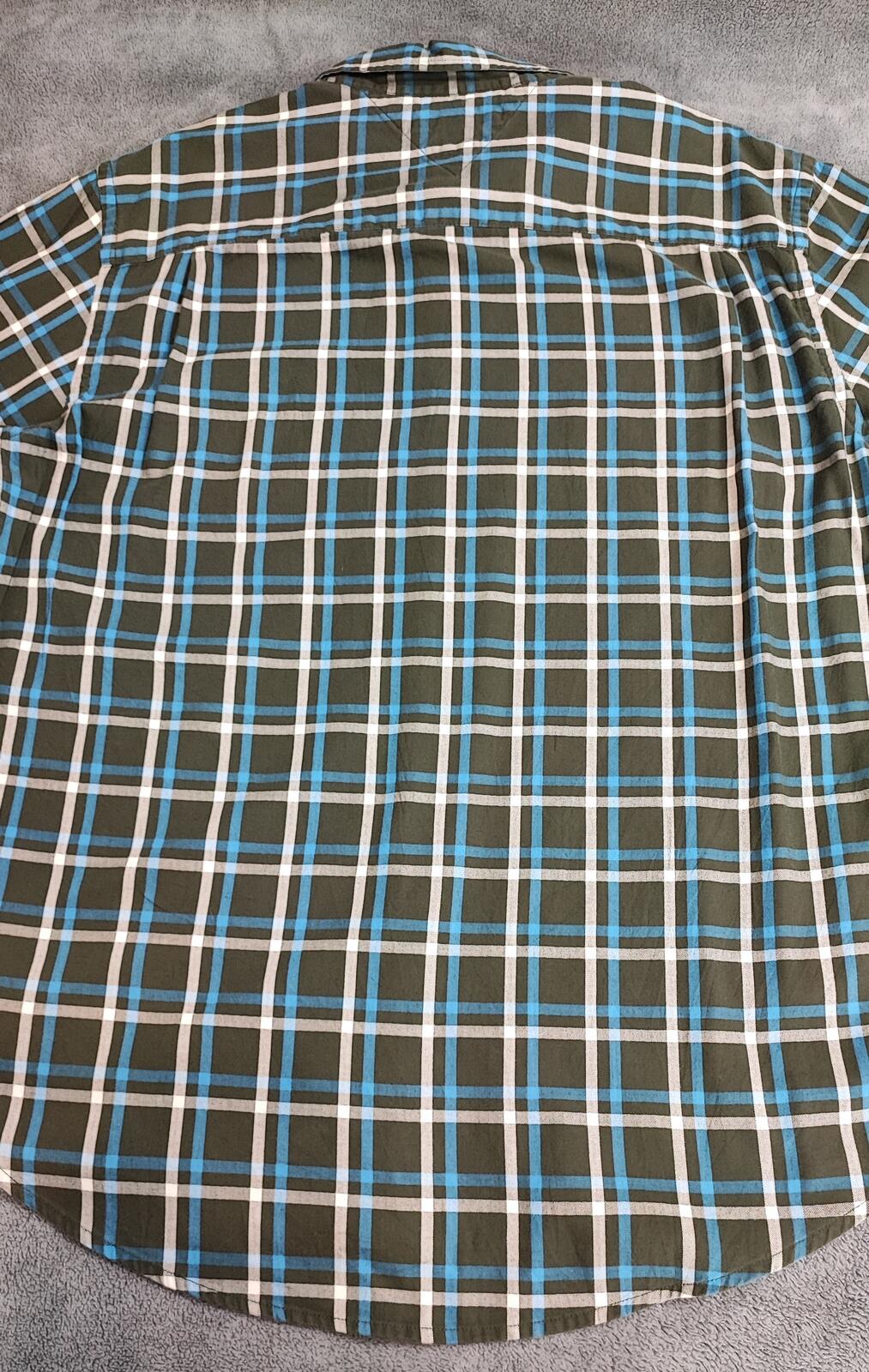 Vintage Tommy Hilfiger Checked Shirt XL Green Navy Cotton Long Sleeve Plaid 90s