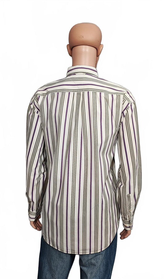 Vintage Tommy Hilfiger Striped Long Sleeve Preppy Shirt Purple Men Size XL