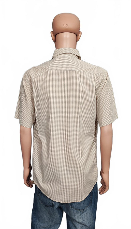 Vintage Armani Jeans Casual Short Sleeve Shirt Tan Beige Retro Y2K Men's Size L