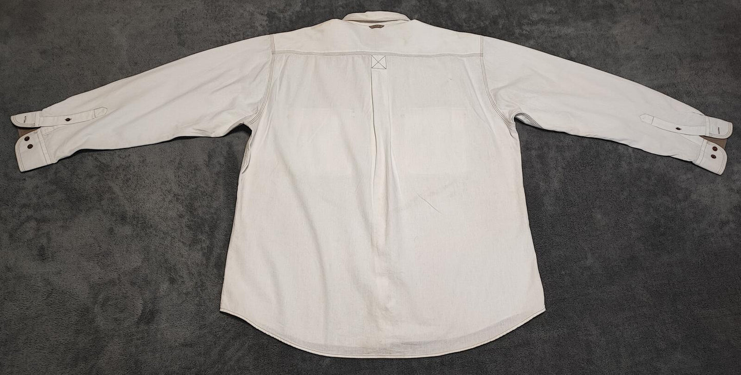 Vintage Timberland Off White Long Sleeve Western Pearl Snap Shirt Men Size XL