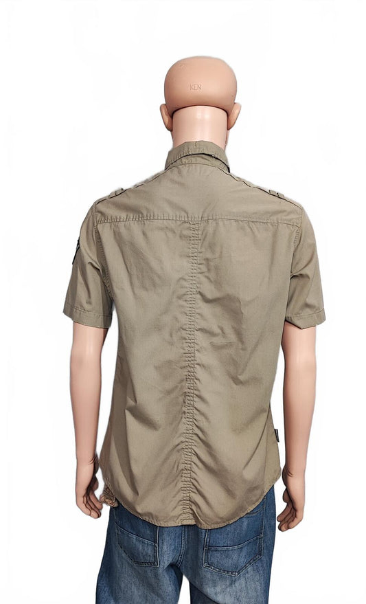 Vintage Quiksilver Utility Short Sleeve Shirt Khaki Tan Men's Size Medium M