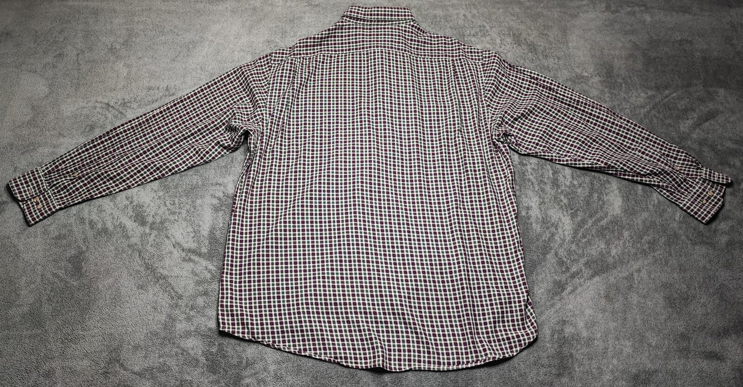Vintage Lacoste Checked Long Sleeve Shirt Purple Green White Plaid Men Size XL