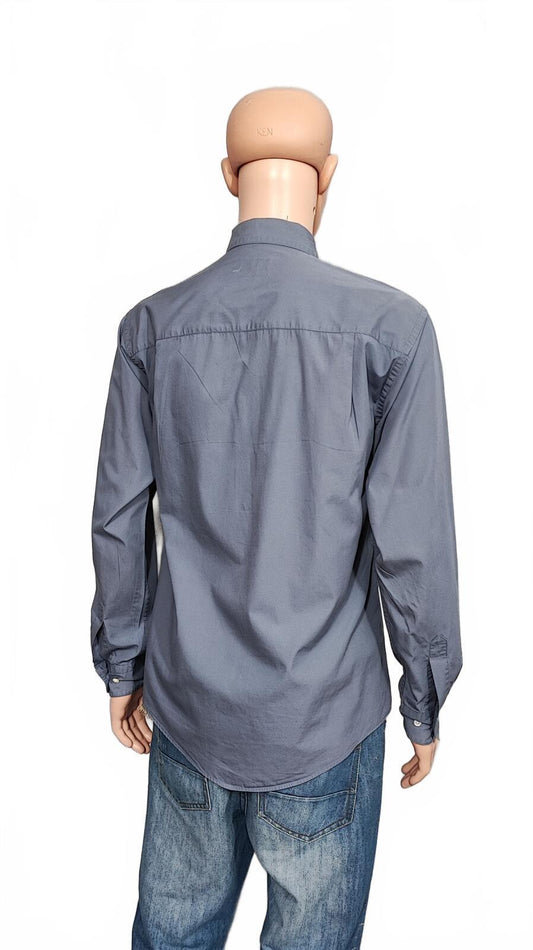Vintage Calvin Klein Striped Shirt Medium Grey White Cotton Long Sleeve Y2K 90s