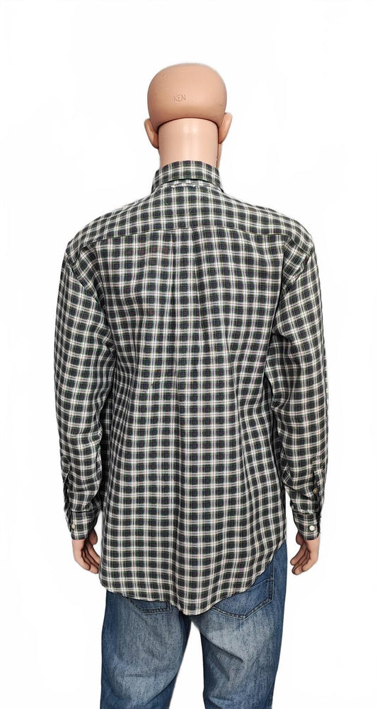 Vintage Tommy Hilfiger Checked Long Sleeve Shirt Green Navy Plaid Men's Size XL
