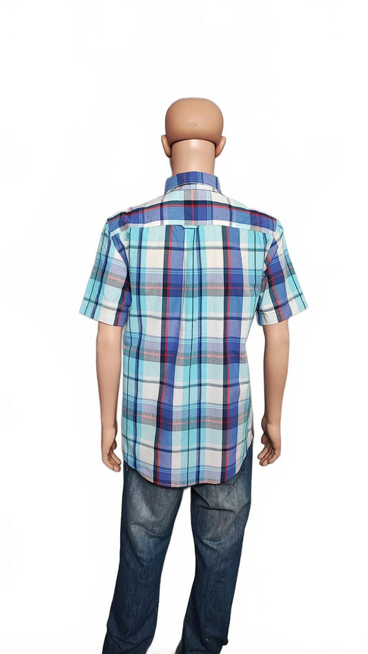 Vintage Chaps Checked Short Sleeve Shirt White Blue Green Men's Size Large XL