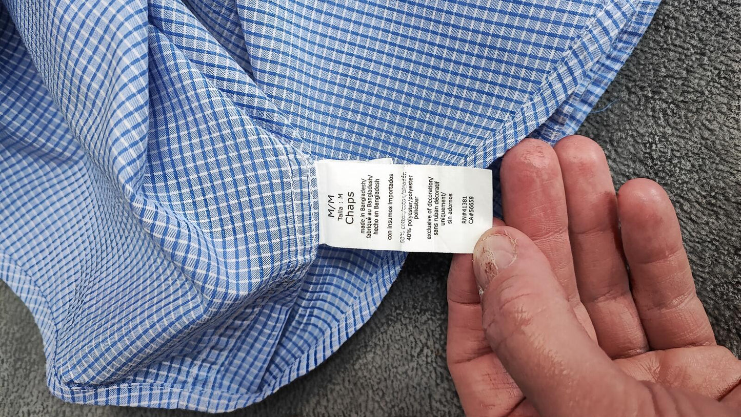 Vintage Chaps Checked Short Sleeve Shirt Large Blue White 90s Retro Casual Dad