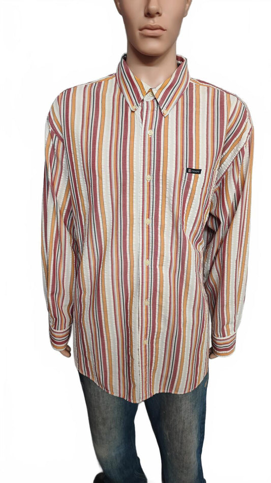 Vintage Chaps Striped Long Sleeve Shirt Orange Red Men's Size XXL Oversized