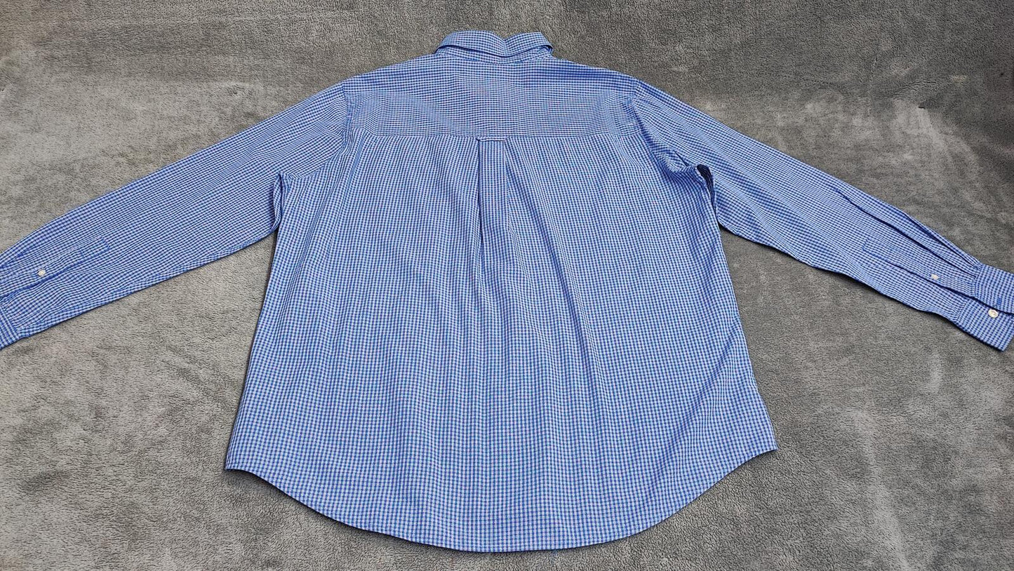 Vintage Chaps Checked Long Sleeve Shirt White Blue Men's Size XL