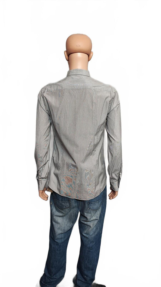Vintage Massimo Dutti Striped Tailored Fit Long Sleeve Shirt Grey Men Size Large