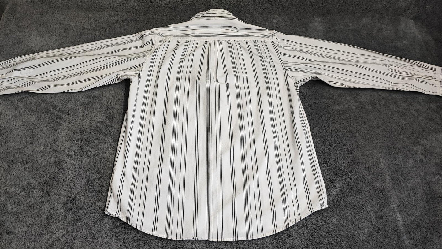 Vintage Calvin Klein Striped Long Sleeve Shirt White Black Men's Size Large L