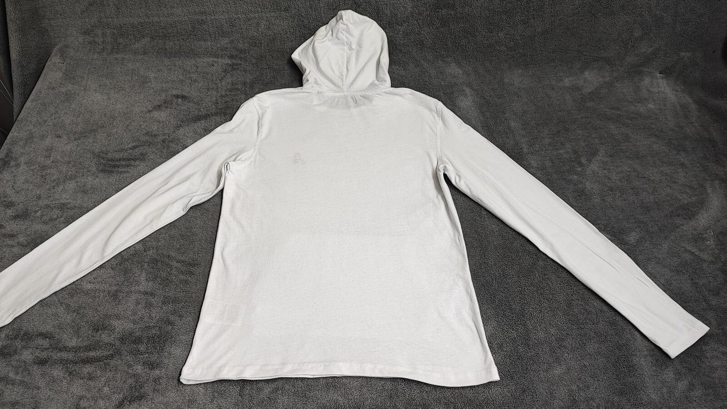 Vintage Brave Soul Hooded T-Shirt White Long Sleeve Retro Y2K Men's Size Small S