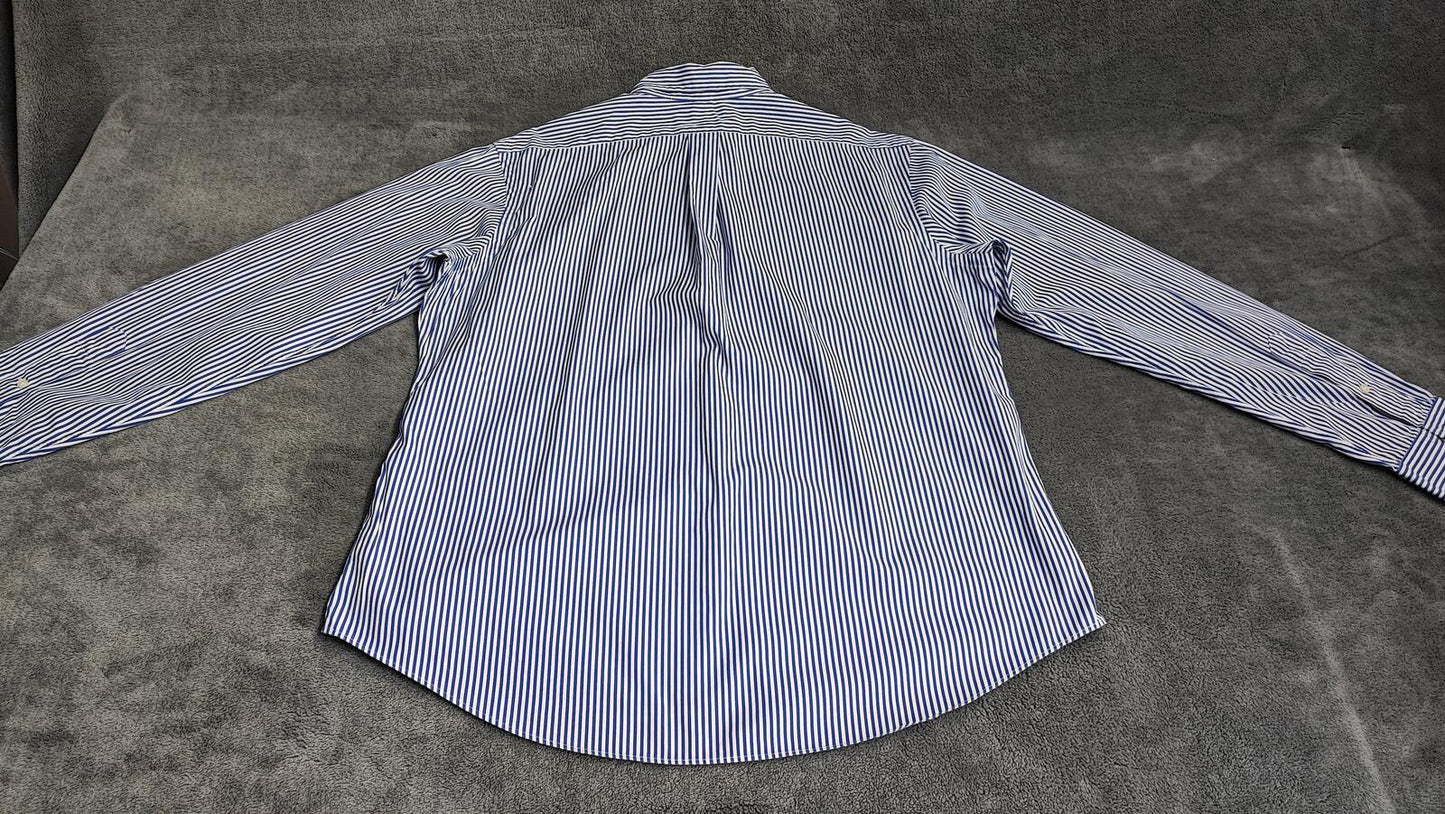 Vintage Polo Ralph Lauren Striped Long Sleeve Shirt Blue White Preppy Size XXL