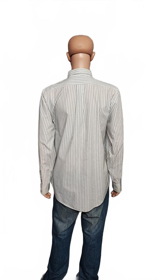 Vintage Chaps Striped Long Sleeve Crest Logo Preppy Casual Shirt Men's Size L