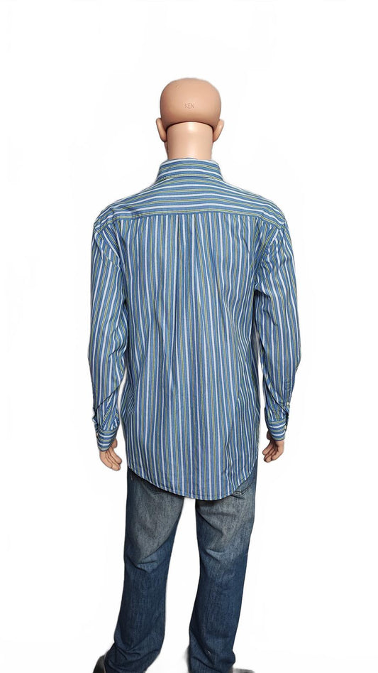 Vintage Old Navy Striped Long Sleeve Grunge Skater Casual Shirt Blue Men Size XL