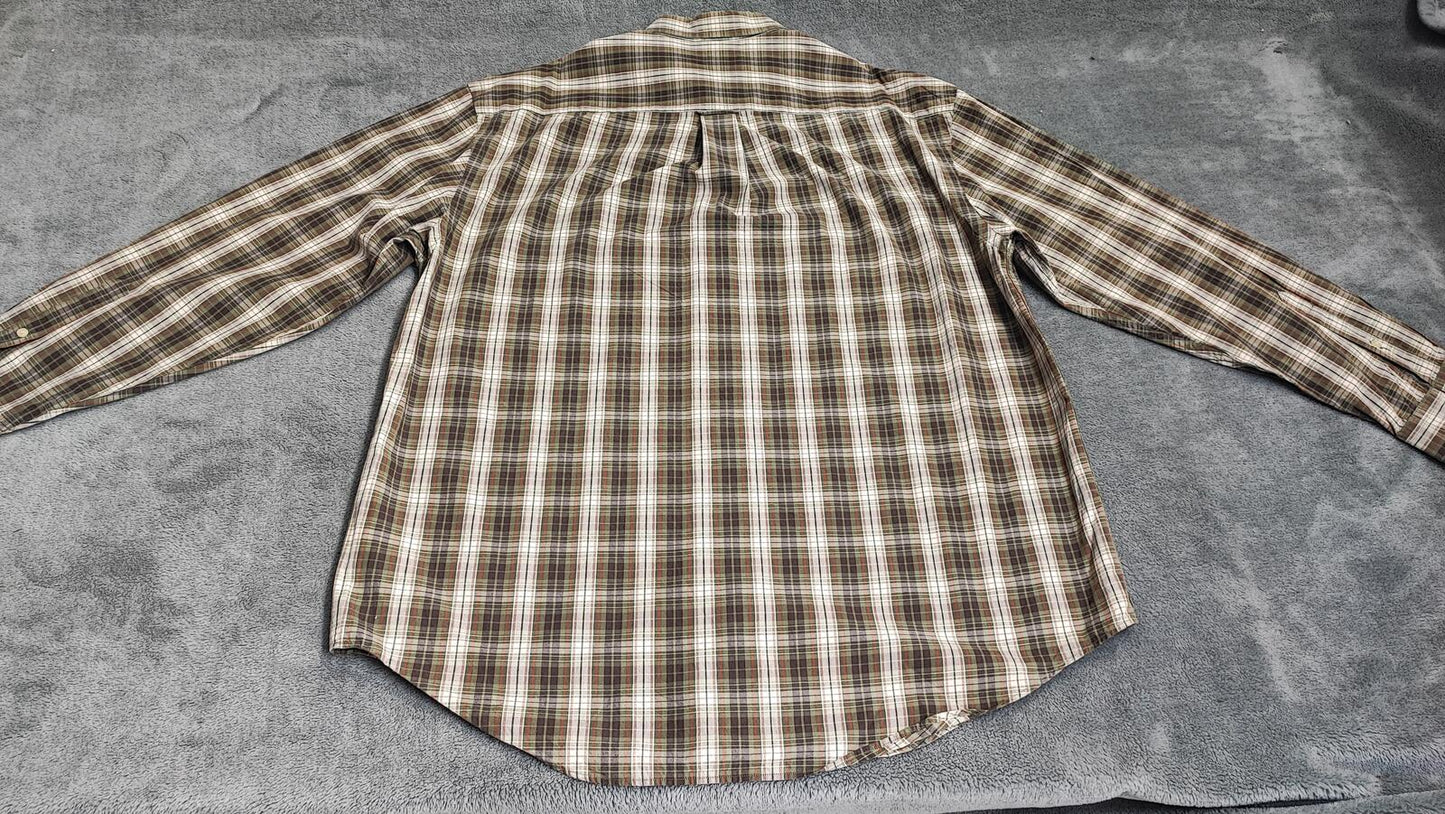 Vintage Nautica 80s Two Ply Checked Long Sleeve Shirt Brown Men's Size Large L
