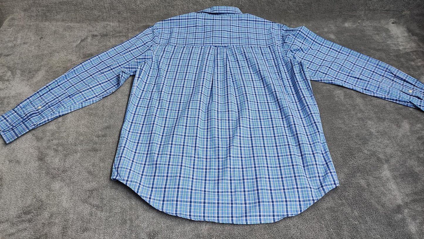 Vintage Chaps Checked Long Sleeve Easy Care Preppy Shirt Navy Men Size Large
