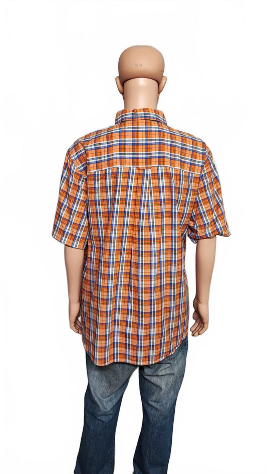 Vintage Chaps Checked Short Sleeve Shirt Orange Blue Men's Size XXL