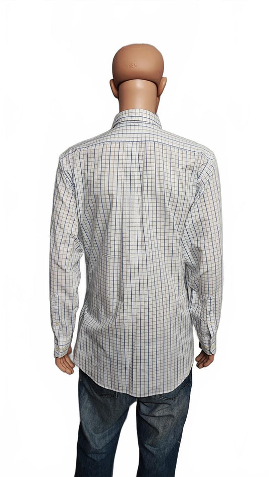 Vintage Chaps Plaid Western Long Sleeve Shirt Blue White Men's Size Large L