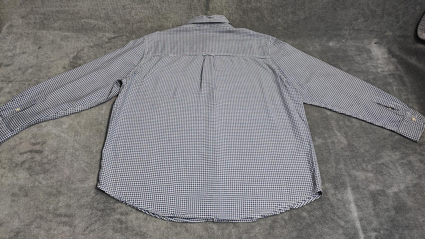 Vintage Chaps Checked Long Sleeve Easy Care Preppy Shirt Navy Men Size XL