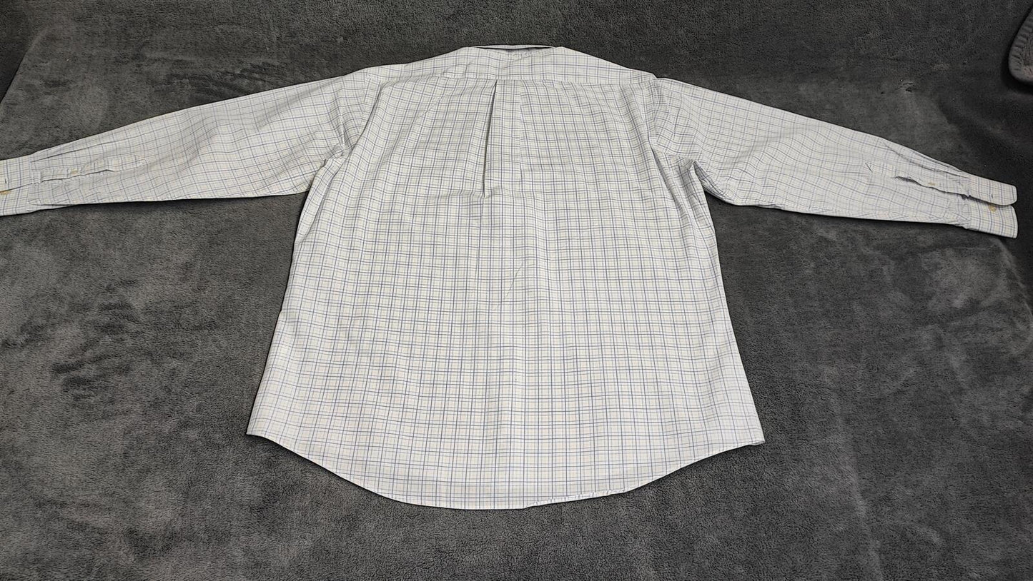 Vintage Chaps Checked Long Sleeve Easy Care Preppy Shirt White Men Size Large