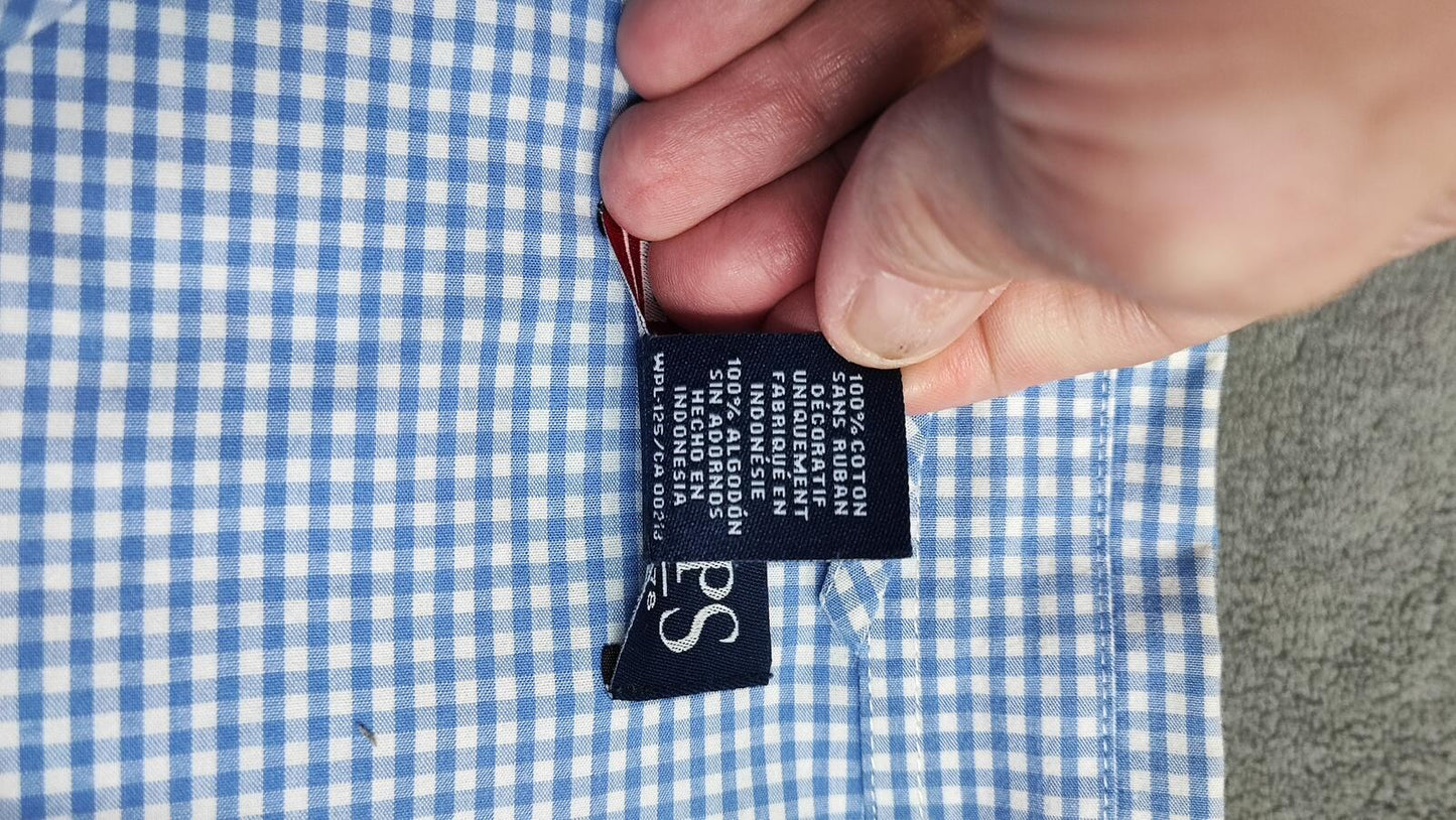 Vintage Chaps Ralph Lauren Checked Long Sleeve Shirt Blue White Men's Size Large