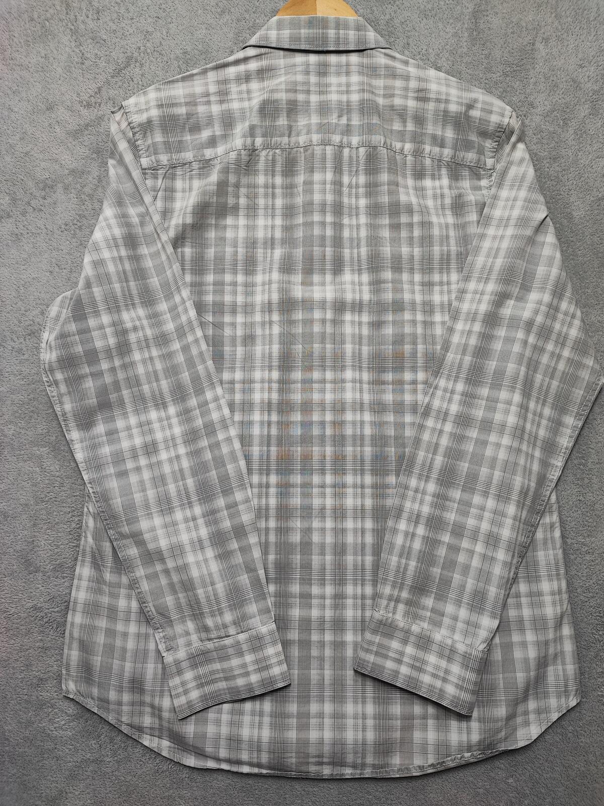 Vintage Calvin Klein Checked Shirt Medium Grey White Cotton Long Sleeve 90s Y2K