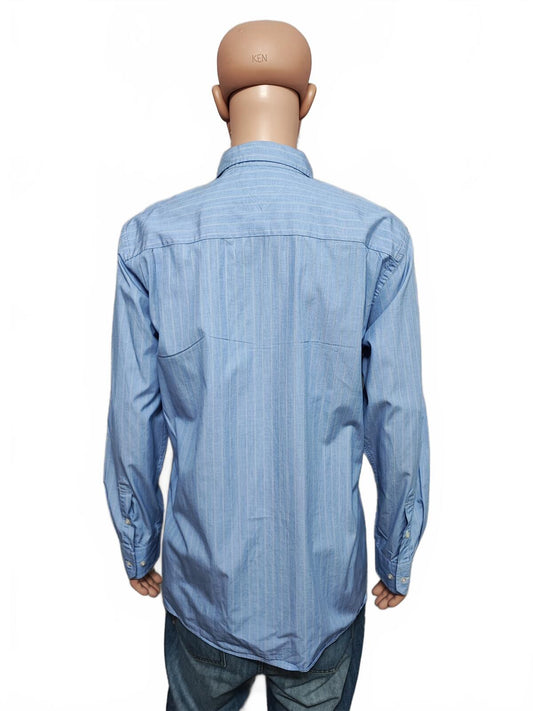 Vintage Tommy Hilfiger Striped Shirt XL Blue White Yellow Cotton 90s Preppy Dad