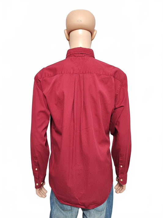 Vintage Tommy Hilfiger Plain Long Sleeve Shirt Vibrant Red Men's Size XL