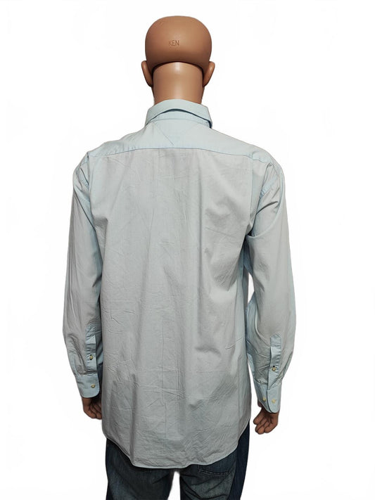 Vintage Tommy Hilfiger designer Plain Blue Long Sleeve Shirt 90s Men Size XL
