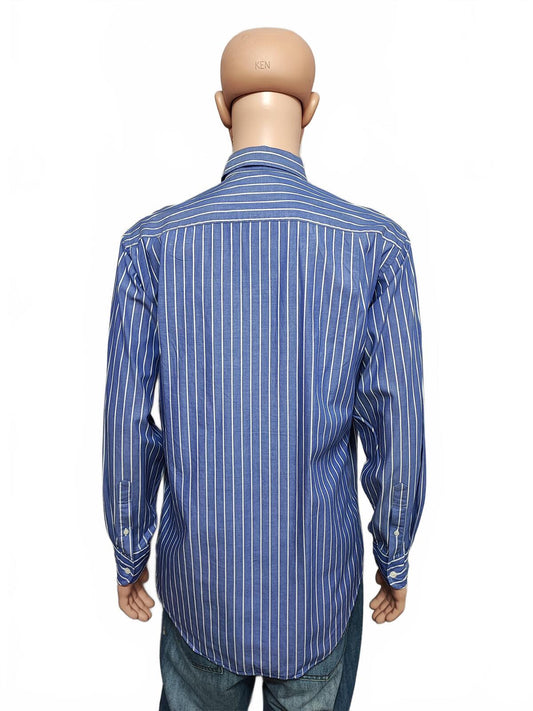 Vintage Nautica Striped Long Sleeve Sailing Preppy Shirt Blue Men Size Large