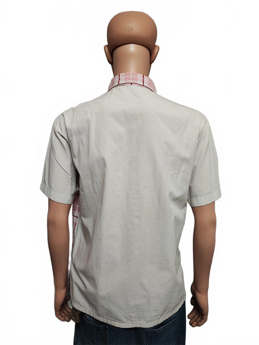 Vintage Boss Orange Contrast Panel Short Sleeve Shirt Pink Cream Men's Size L