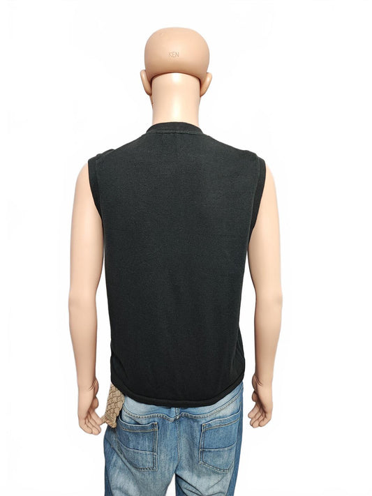 Vintage Chaps Ralph Lauren Plain Faded Black Knit Vest Jumper Men Size Large