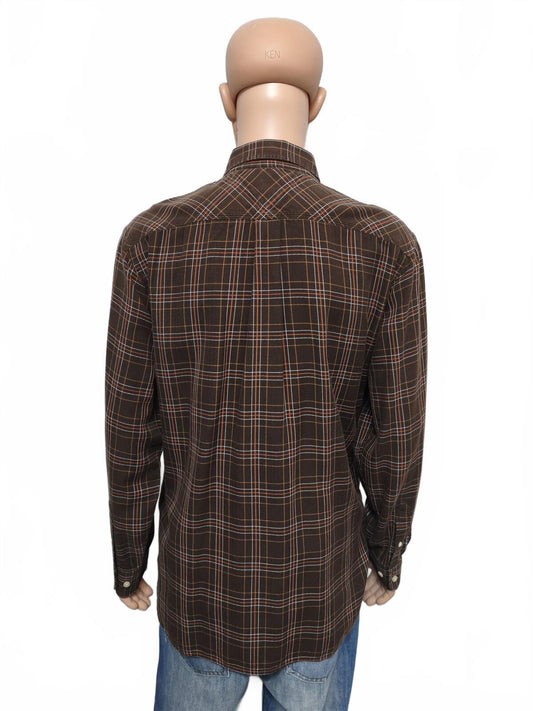 Vintage Tommy Hilfiger Checked Long Sleeve Shirt Brown Orange Men's Size Medium