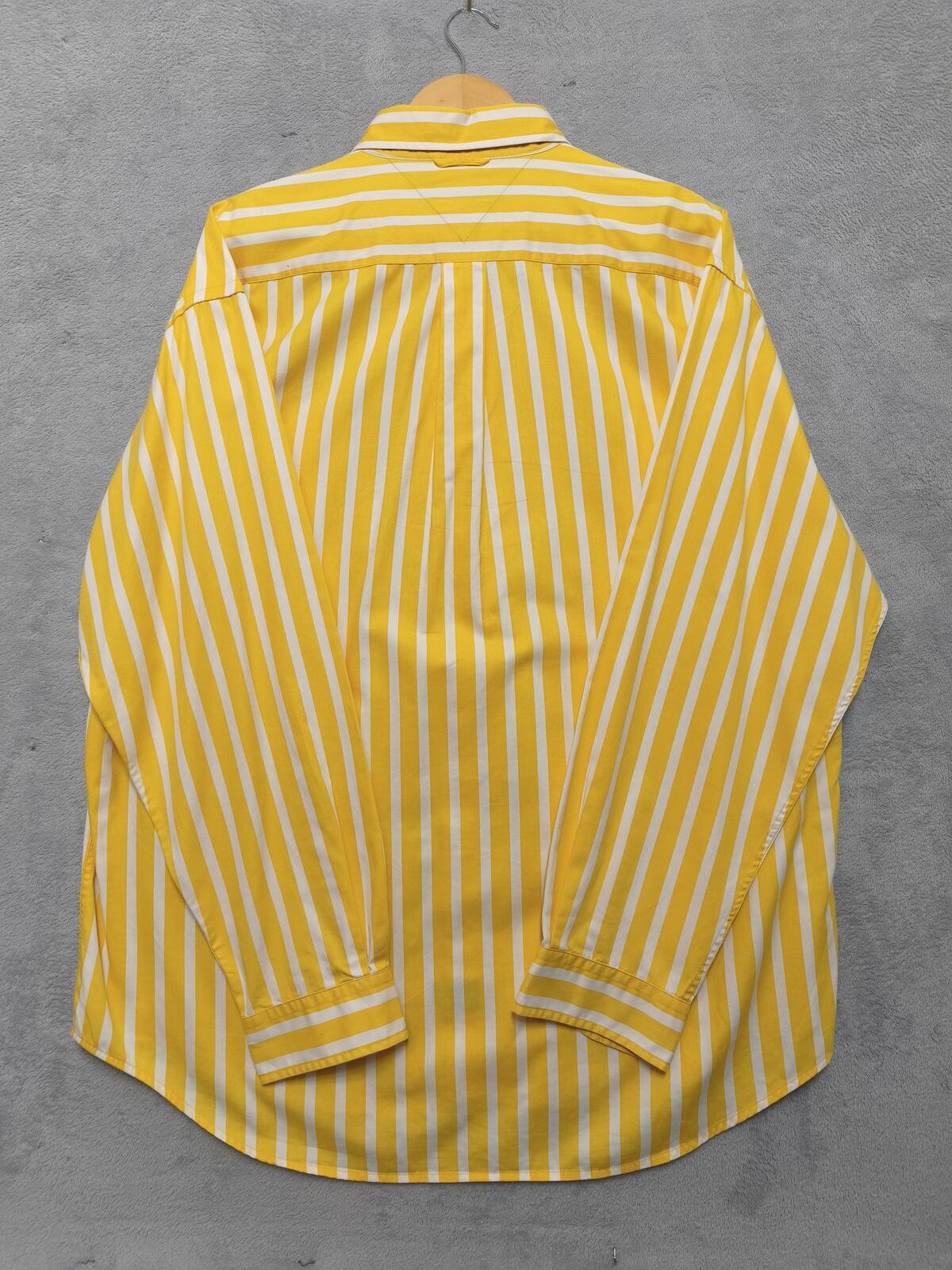 Vintage Tommy Hilfiger Striped Long Sleeve Shirt Yellow White Men's Size XXL