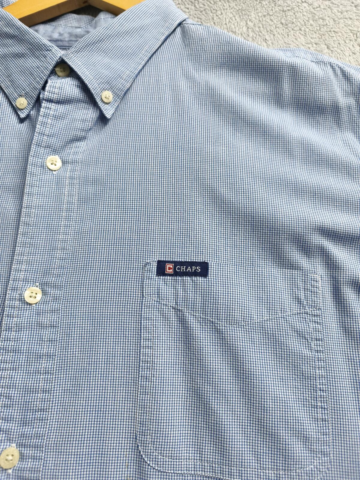 Vintage Chaps Blue Shirt XXL Long Sleeve Cotton Plain Preppy 90s Y2K Retro Dad