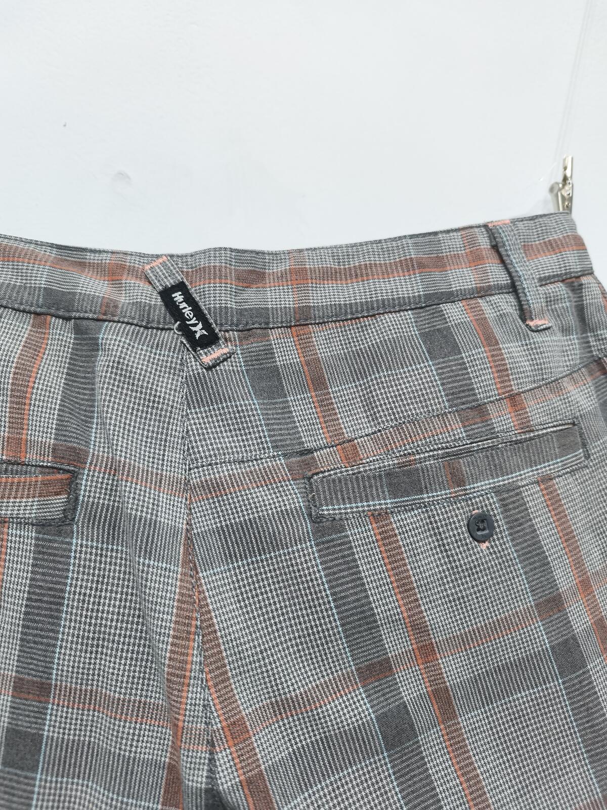 Vintage Hurley Plaid Shorts Grey Orange Y2K Skater Grunge Surf Longline 28W