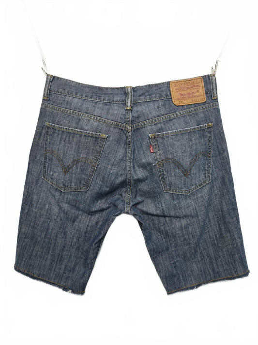 Vintage Levi's 511 Slim Fit Mid Blue Raw Hem Denim Shorts 90s Skater Grunge Jorts W34