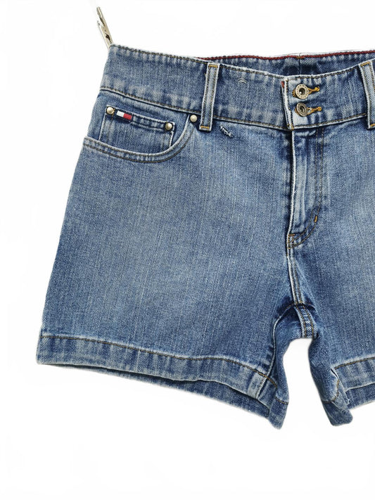 Vintage Tommy Hilfiger Double Button Mid Blue Denim Jorts Shorts Y2K 00s W32