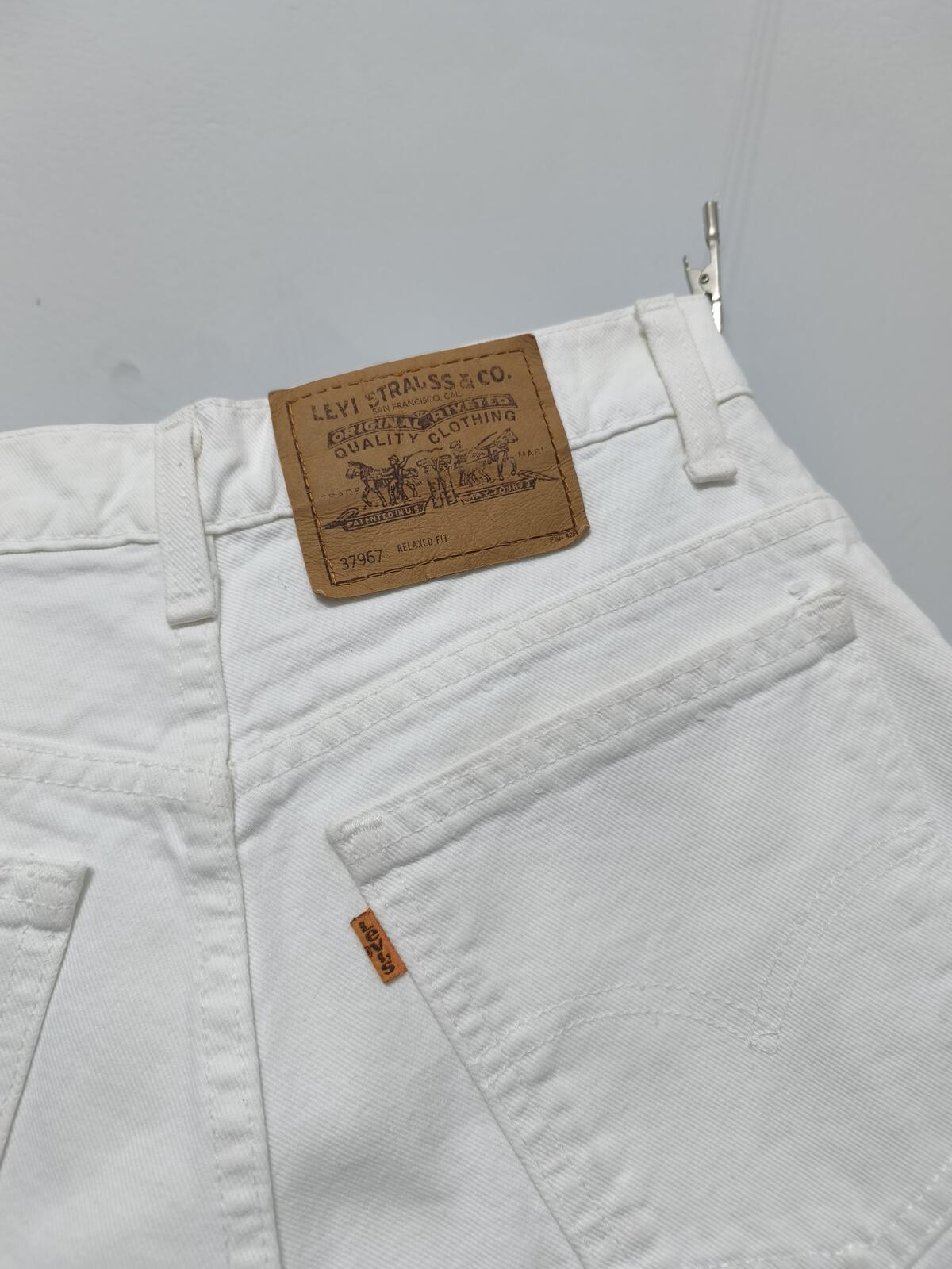 Vintage Levi's 967 Orange Tab Denim Shorts White Made in USA Y2K Festival 26W