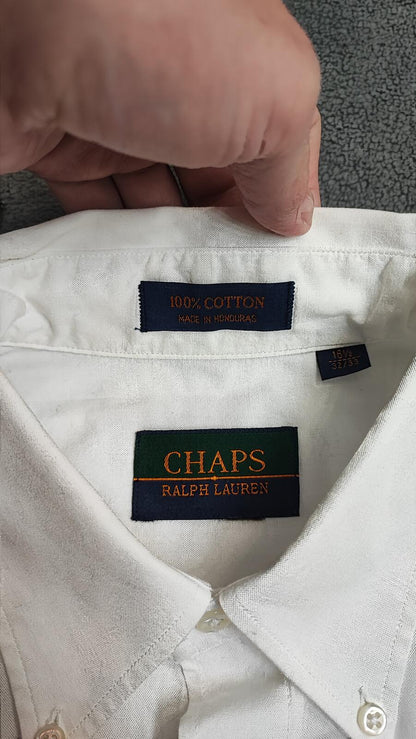 Vintage Chaps White Shirt XL Long Sleeve Cotton Plain Preppy 90s Y2K Retro Dad