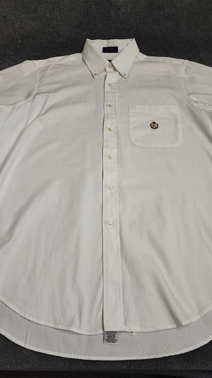 Vintage Chaps White Shirt XL Long Sleeve Cotton Plain Preppy 90s Y2K Retro Dad
