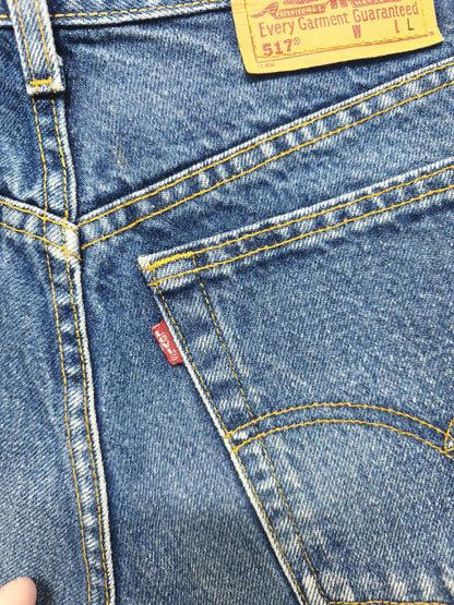 Vintage Levis 517 Blue Denim Shorts W30 Cut Off Raw Hem 90s Grunge Festival Y2K