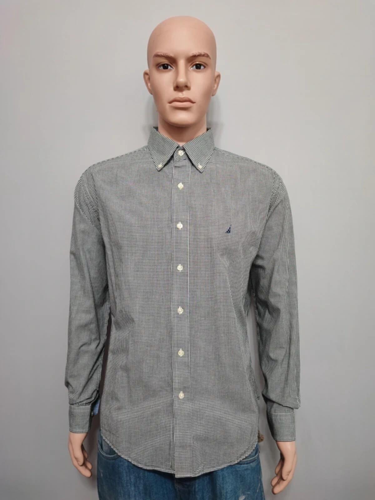 Vintage Nautica Checked Shirt XL Black White Cotton Long Sleeve Plaid 90s Retro