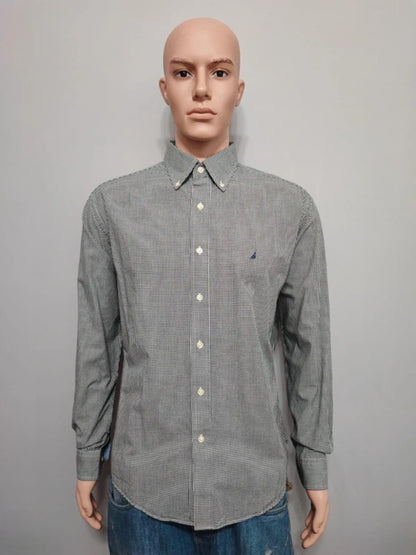 Vintage Nautica Checked Shirt XL Black White Cotton Long Sleeve Plaid 90s Retro