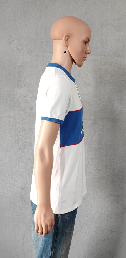 Vintage Kappa Sleeve Taping Polo Shirt White Blue Retro 90s Men's Size Small S
